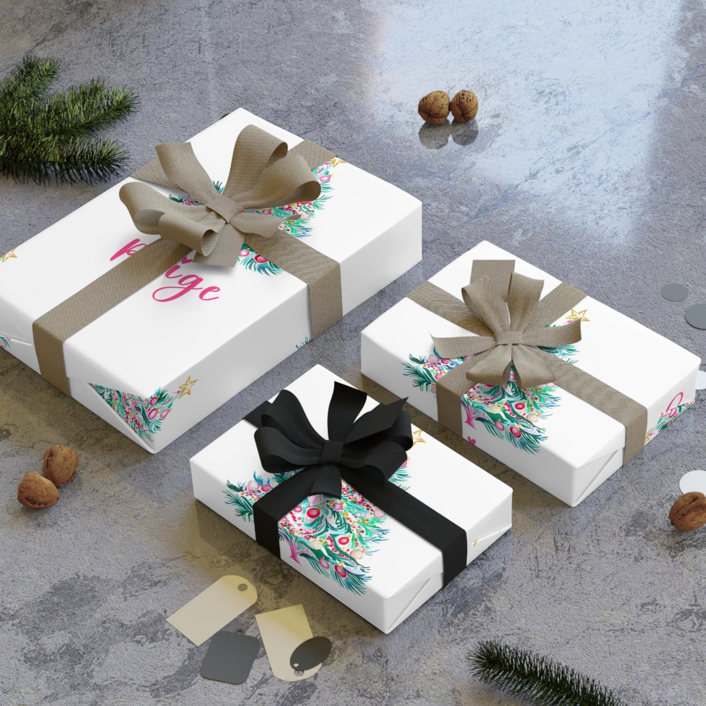 Preppy Christmas Tree with Name Personalized Wrapping Paper