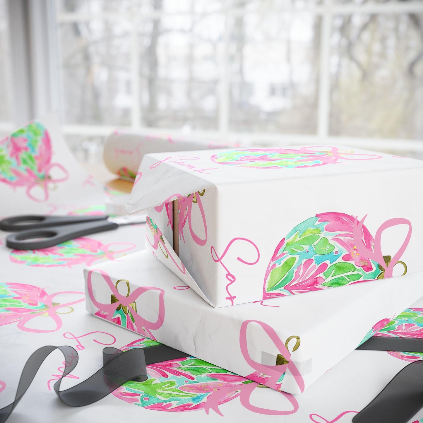 Preppy Ornament Personalized Christmas Wrapping Paper