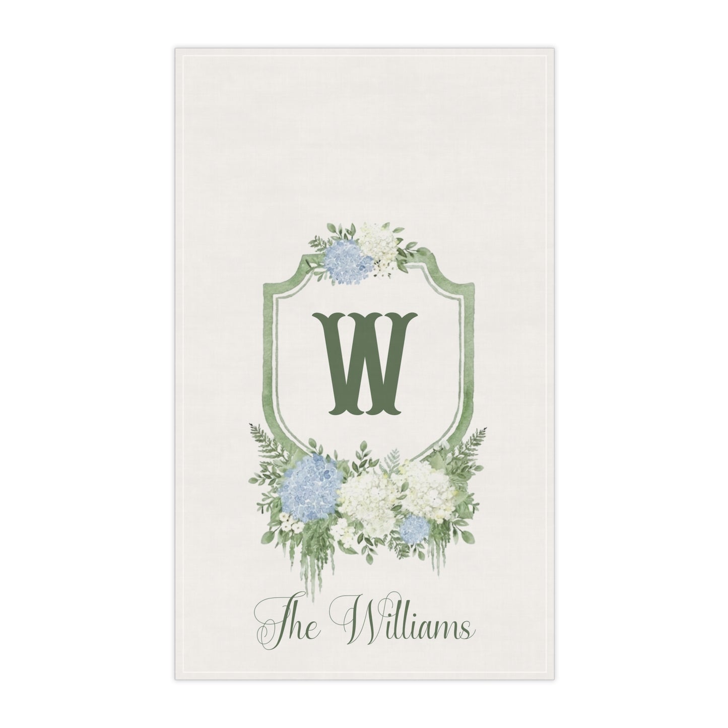 Green Floral Monogram W Tea Towel | Personalized Kitchen Towel