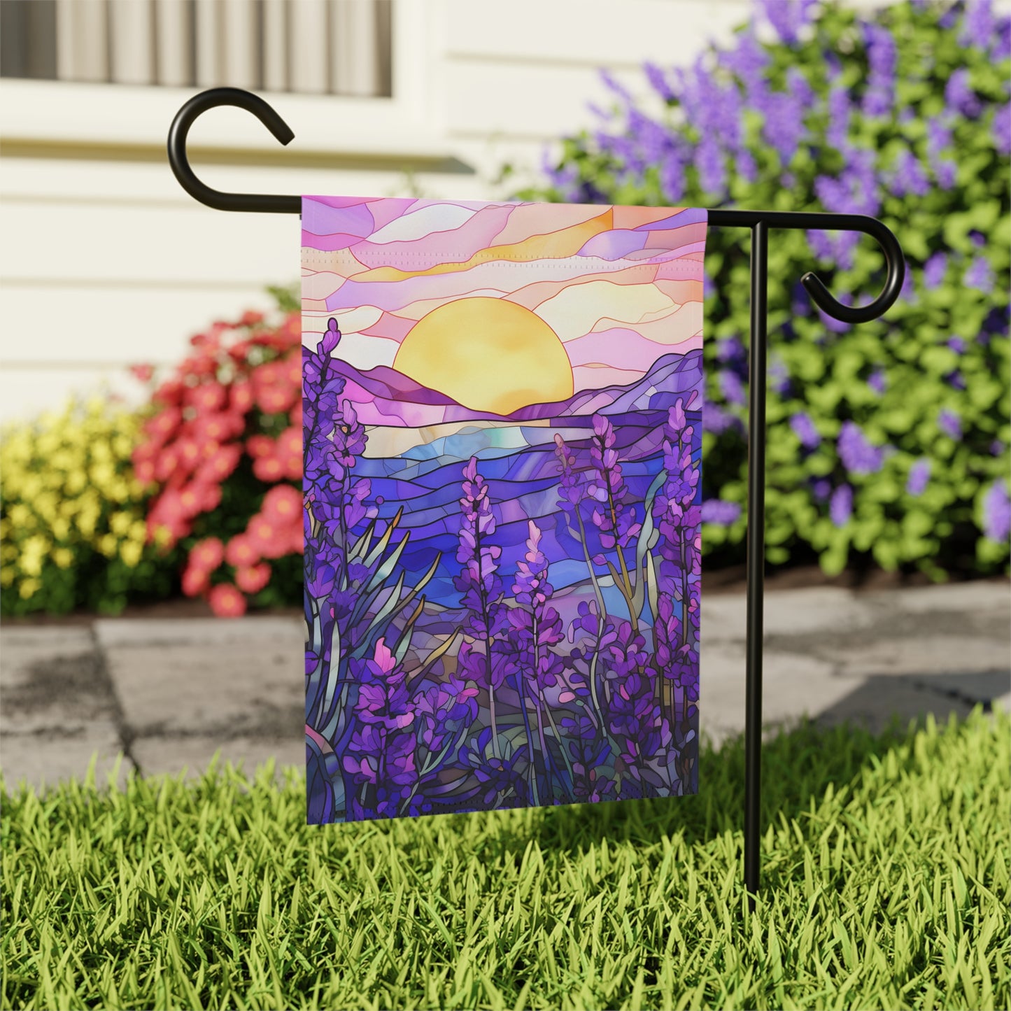 Lavender Sunset Stained Glass Garden Flag