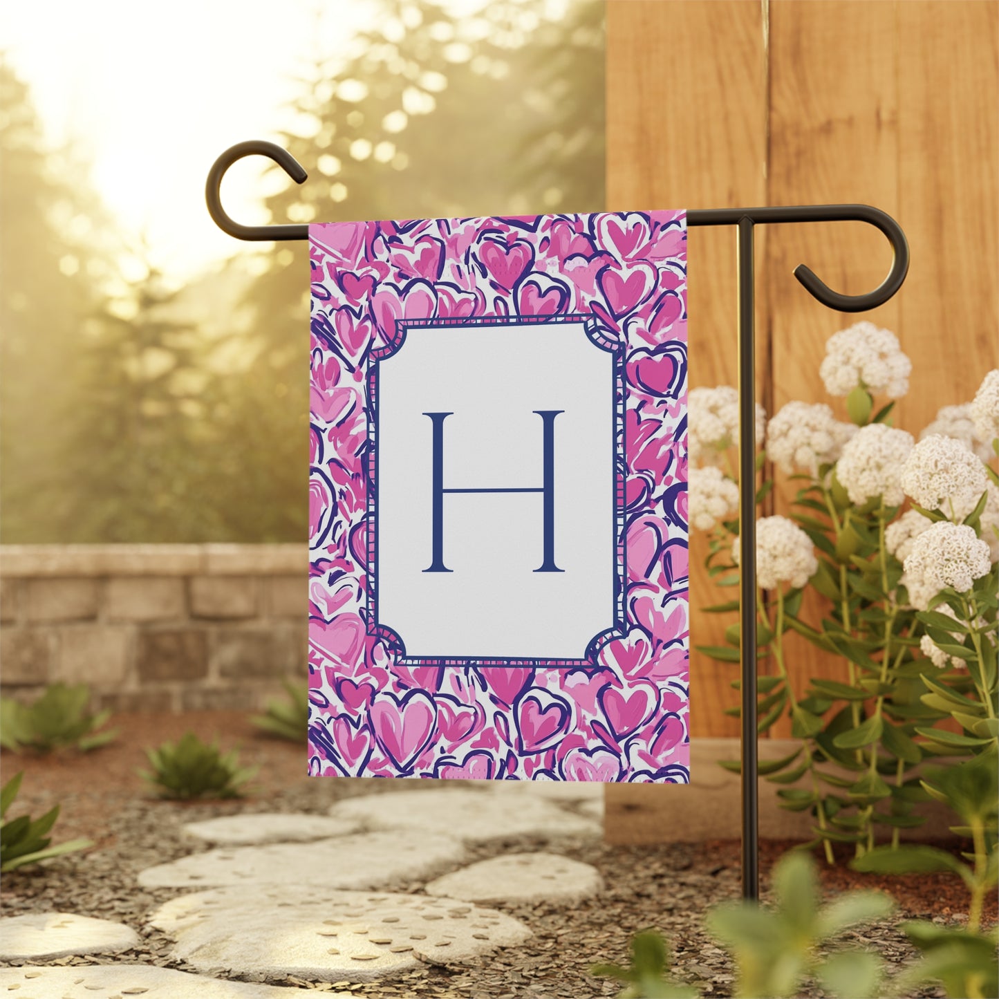 Personalized Preppy Hearts Valentines Garden Flag