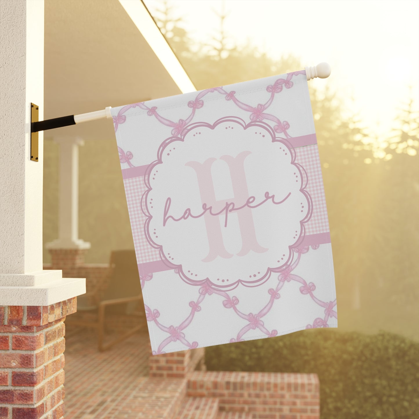 Personalized Pink Bow Garden Flag