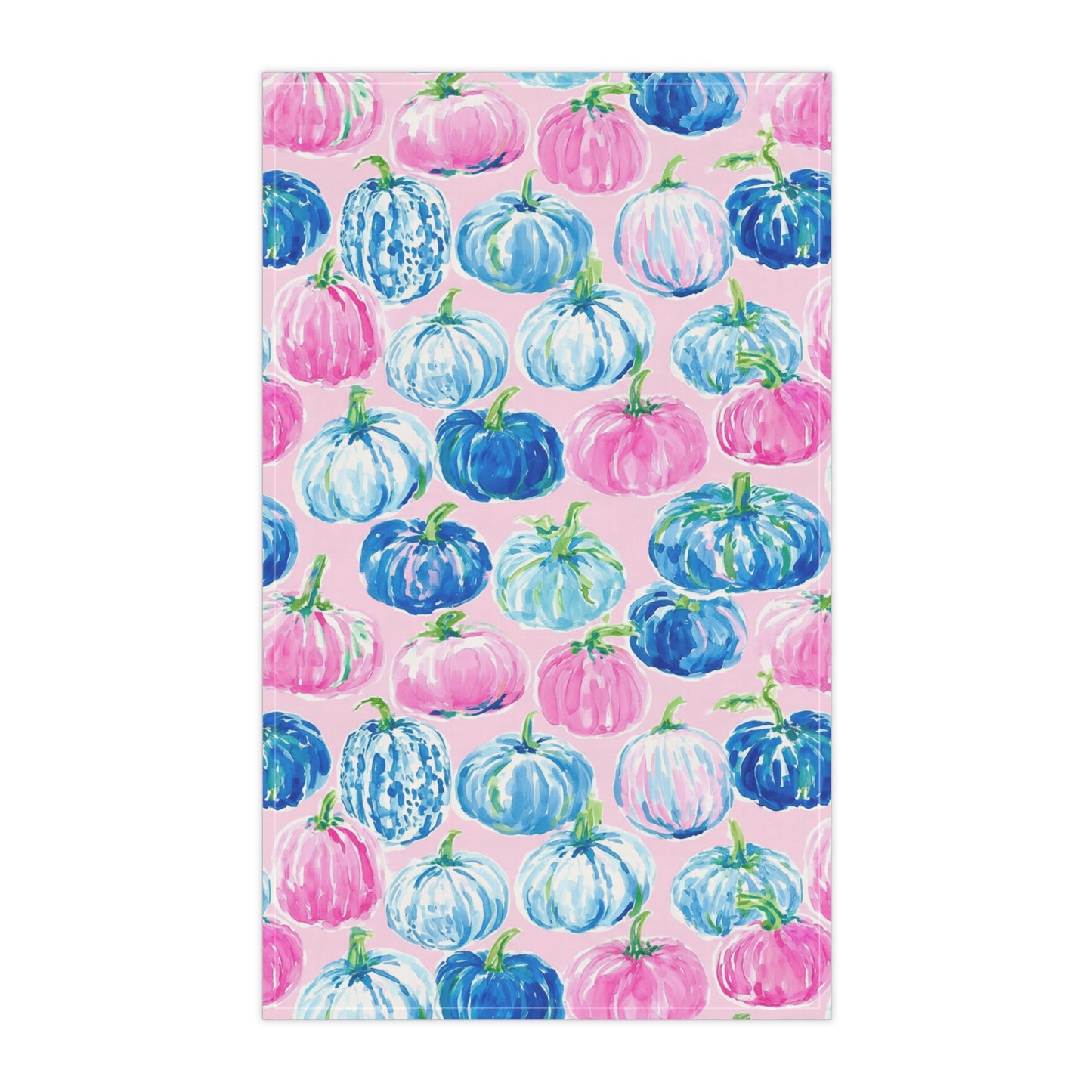 Watercolor Blue Pink Pumpkins Tea Towel | Fall Kitchen Decor