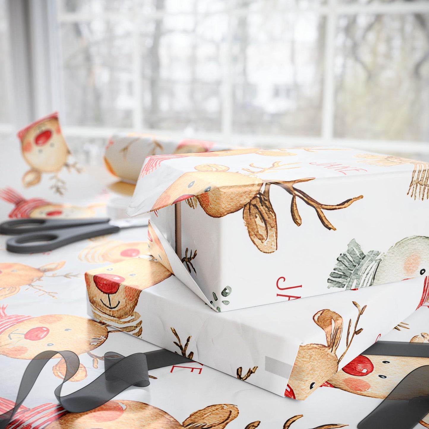 Personalized Christmas Wrapping Paper Reindeer & Polar Bears
