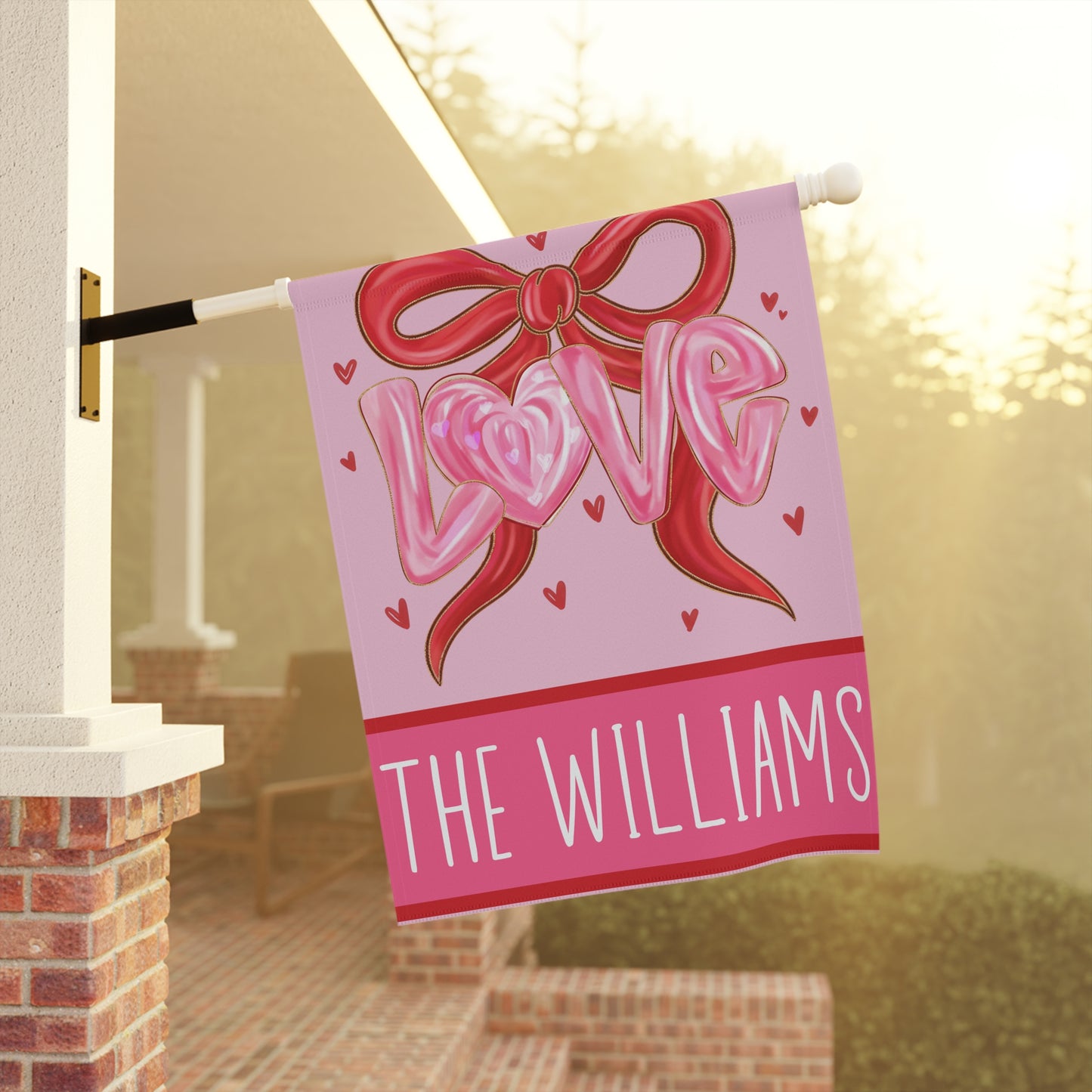 Personalized Valentine Red Bow Garden Flag