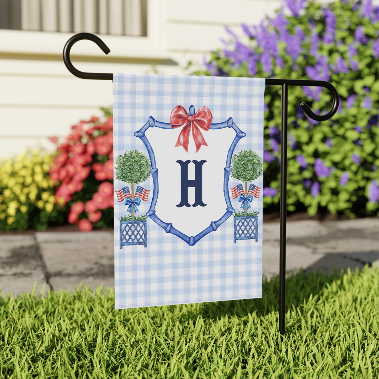 Patriotic Monogram Garden Flag with Topiary