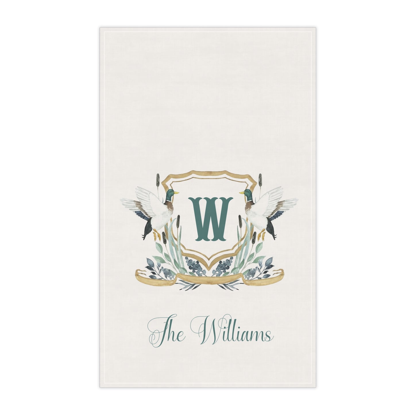Monogram W Crest Tea Towel | Personalized Kitchen Towel