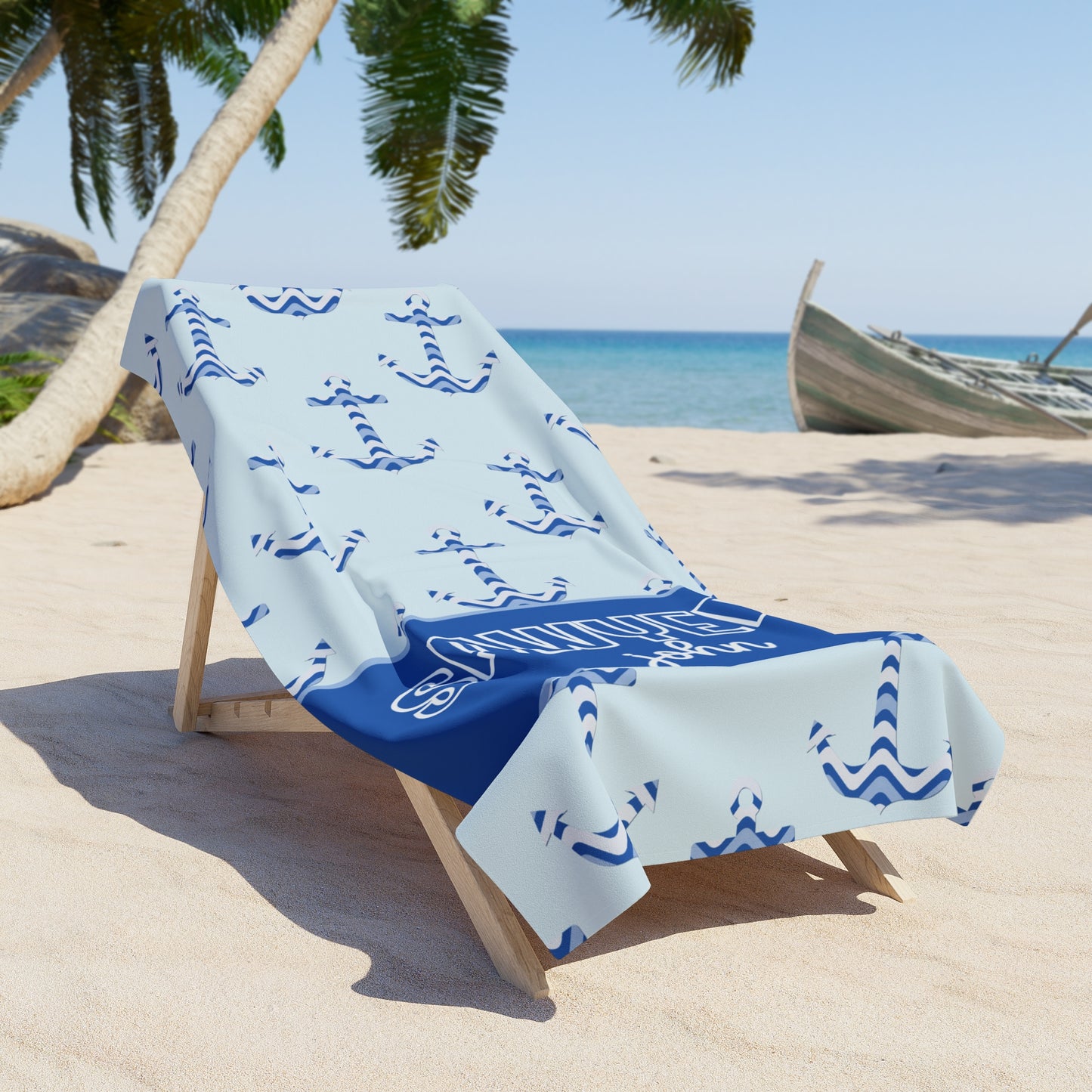 Personalized Blue Anchor Beach Towel
