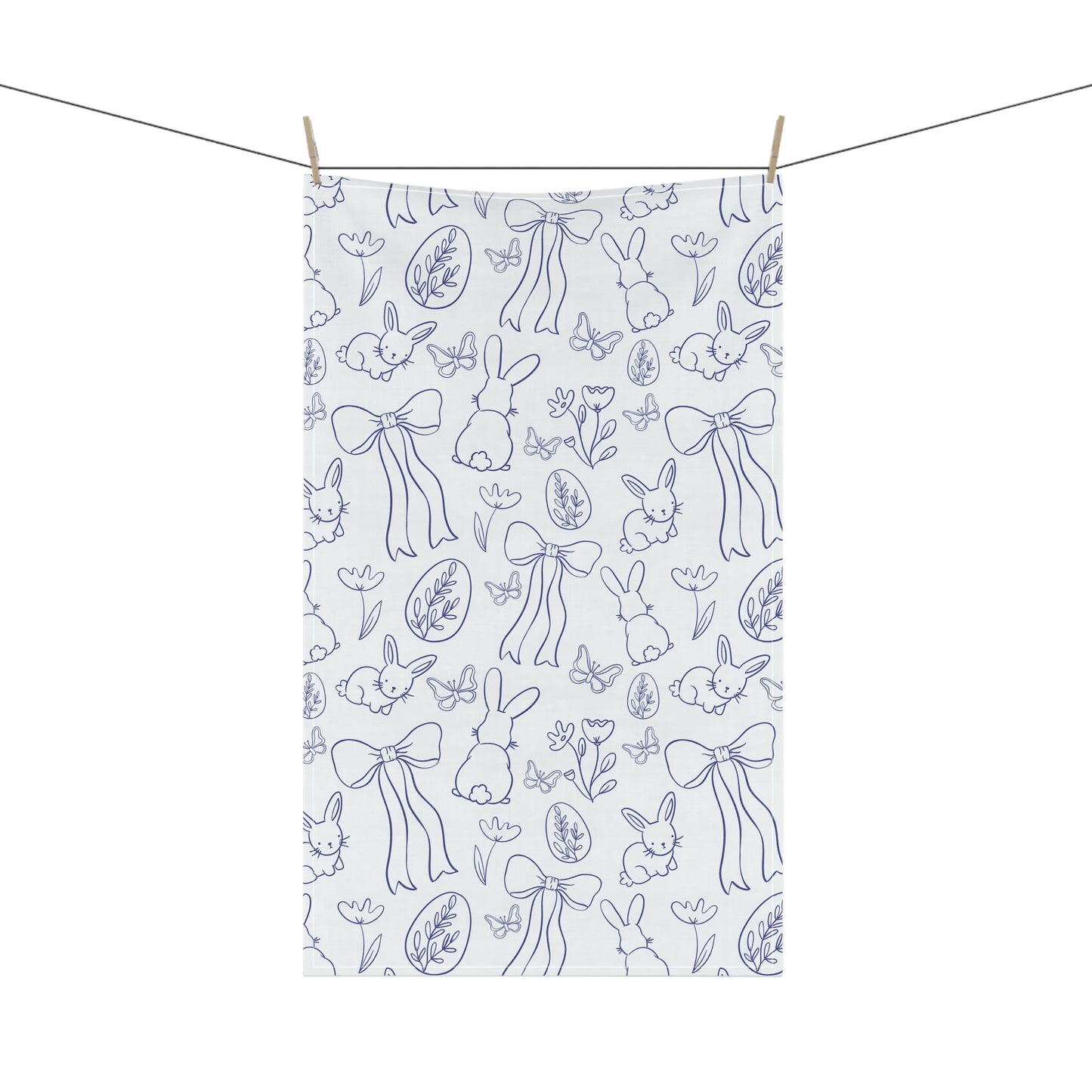 Blue Bunny Toile Easter Tea Towel
