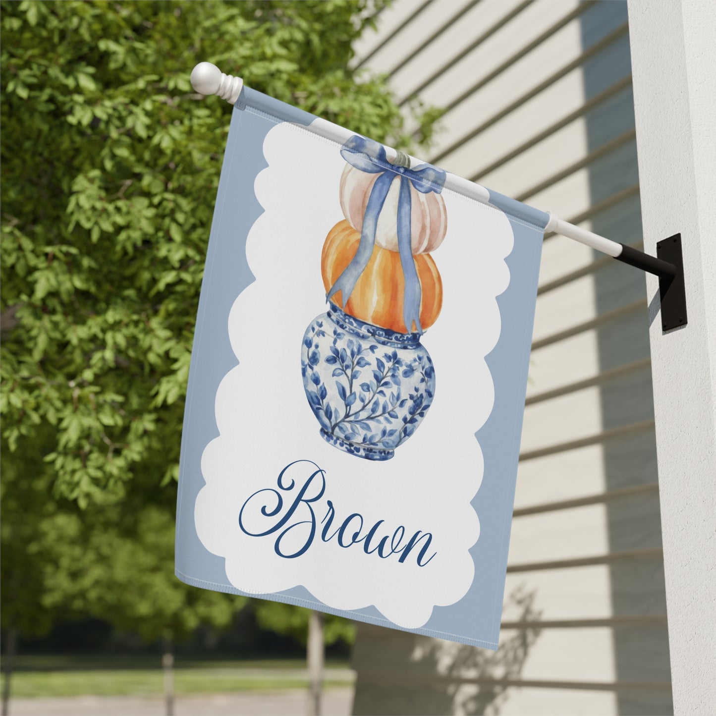 Blue Chinoiserie Pumpkin Stack Garden Flag | Garden Banner