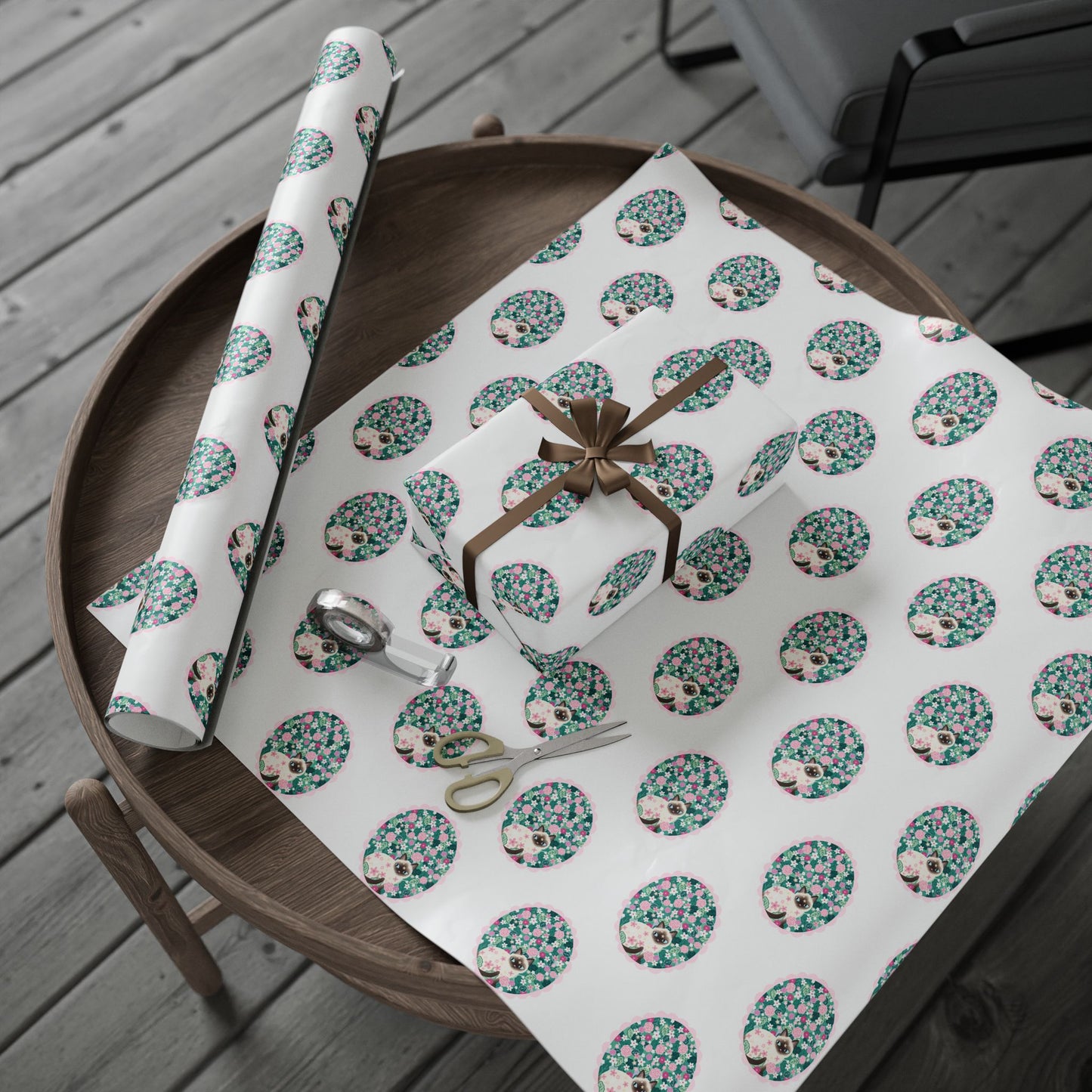 Siamese Cat Floral Wrapping Paper