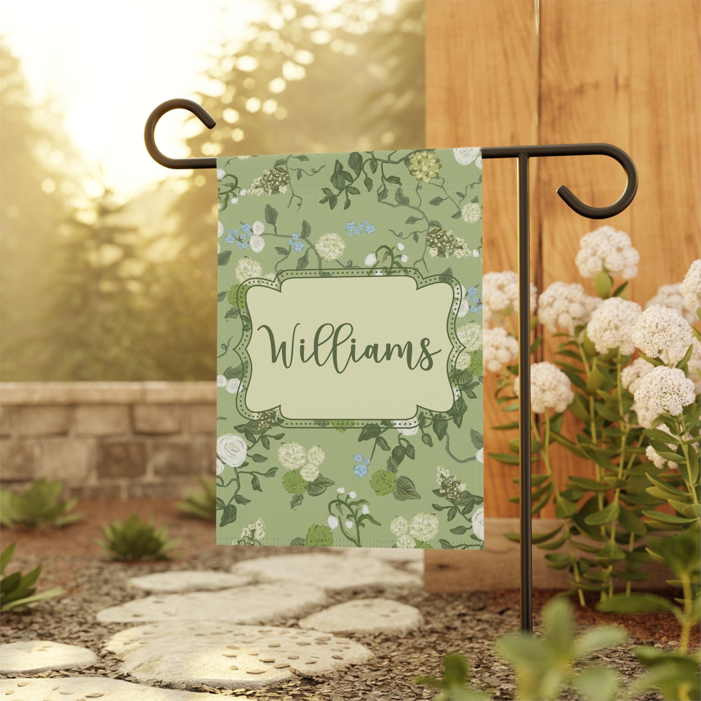 Green Floral Welcome Garden Flag