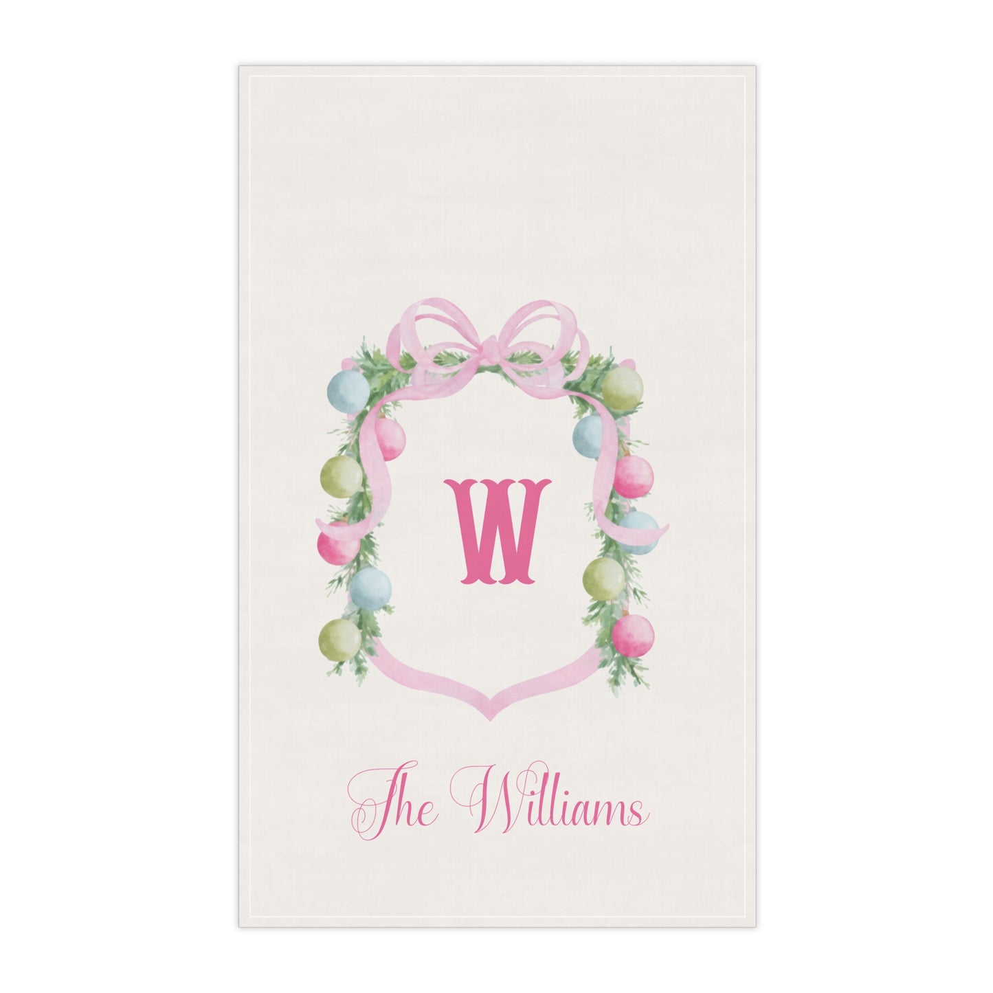 Floral Monogram Wreath Tea Towel | Personalized Monogram