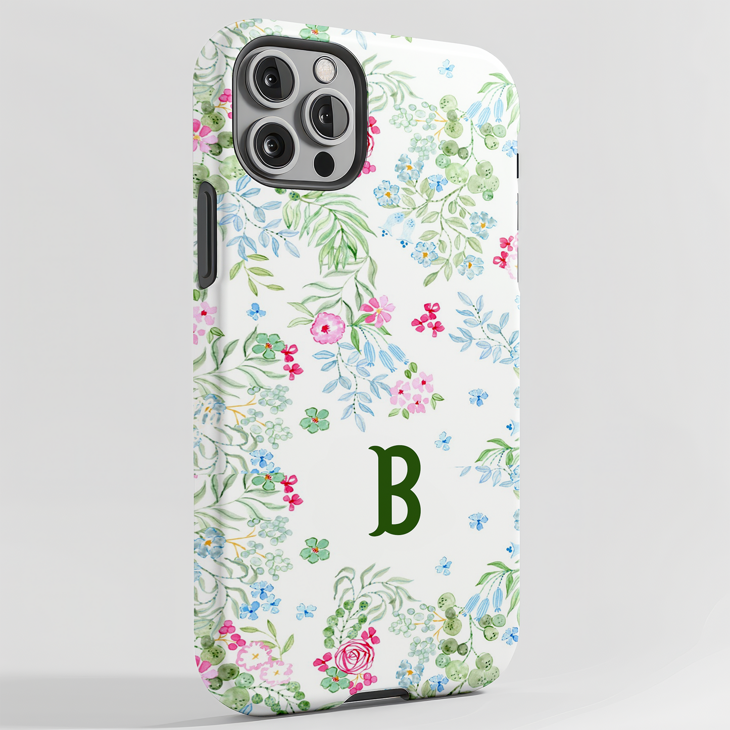 Personalized Watercolor Floral Phone Case with Initial