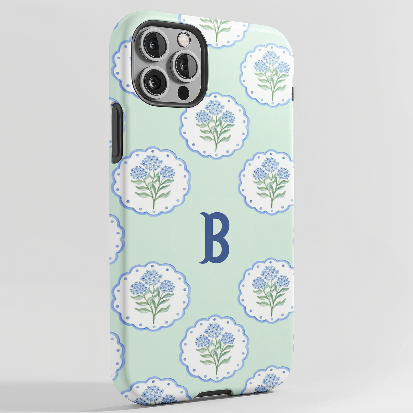Personalized Hydrangea Preppy Phone Case with Initial