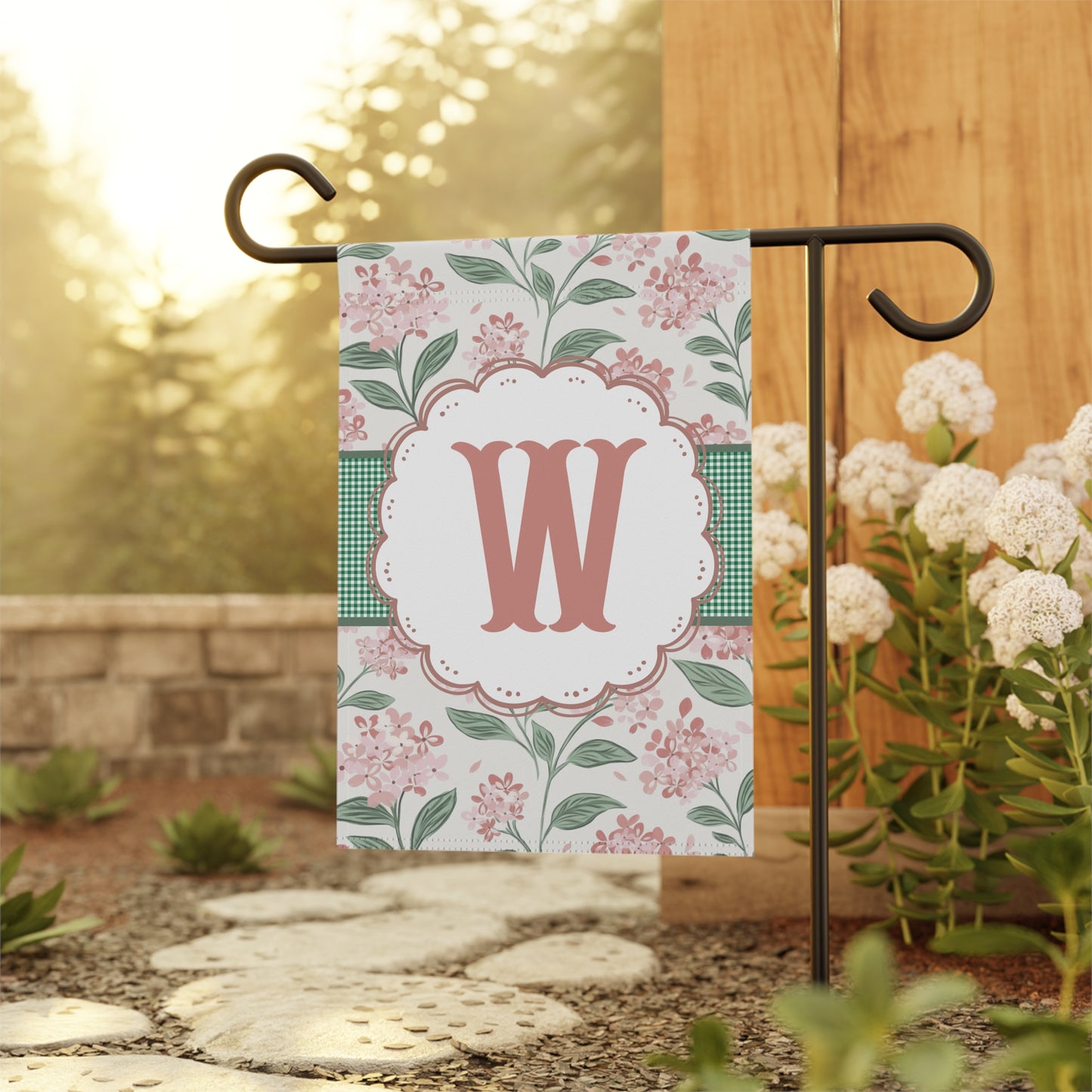 Pink Hydrangea Monogram Garden Flag Personalized