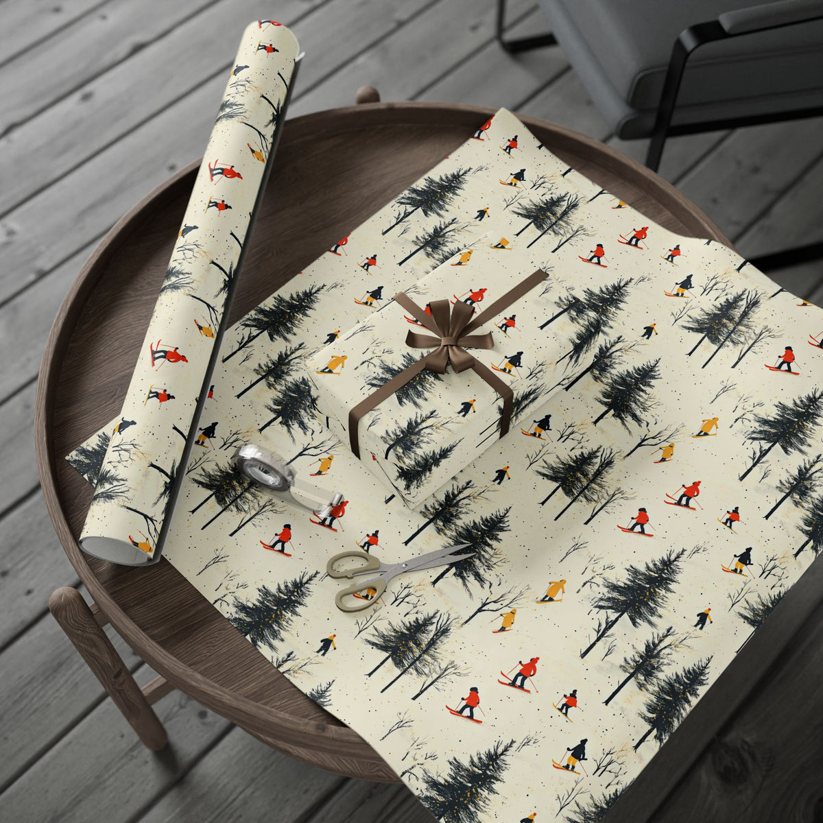 Skiing Wrapping Paper Winter Sports Gift Wrap Ski Lodge Aesthetic Wrapping Paper Christmas Gift Wrap Unique Holiday Wrapping for Ski Lovers