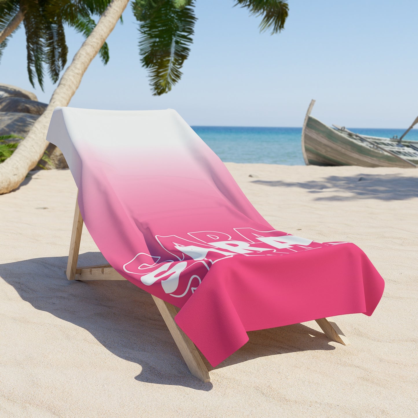 Personalized Dark Pink Ombre Beach Towel