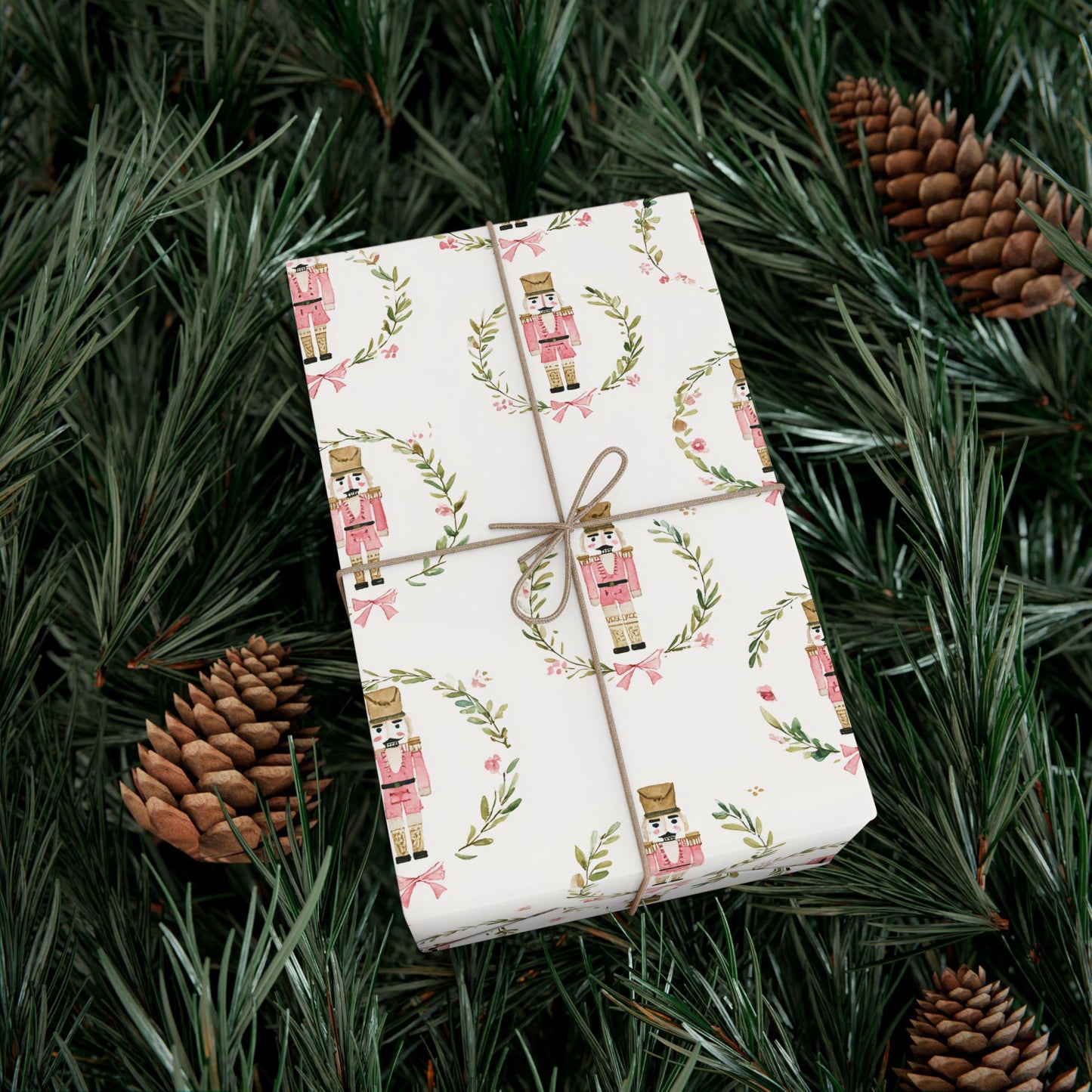 Pink Nutcracker Floral Christmas Gift Wrap