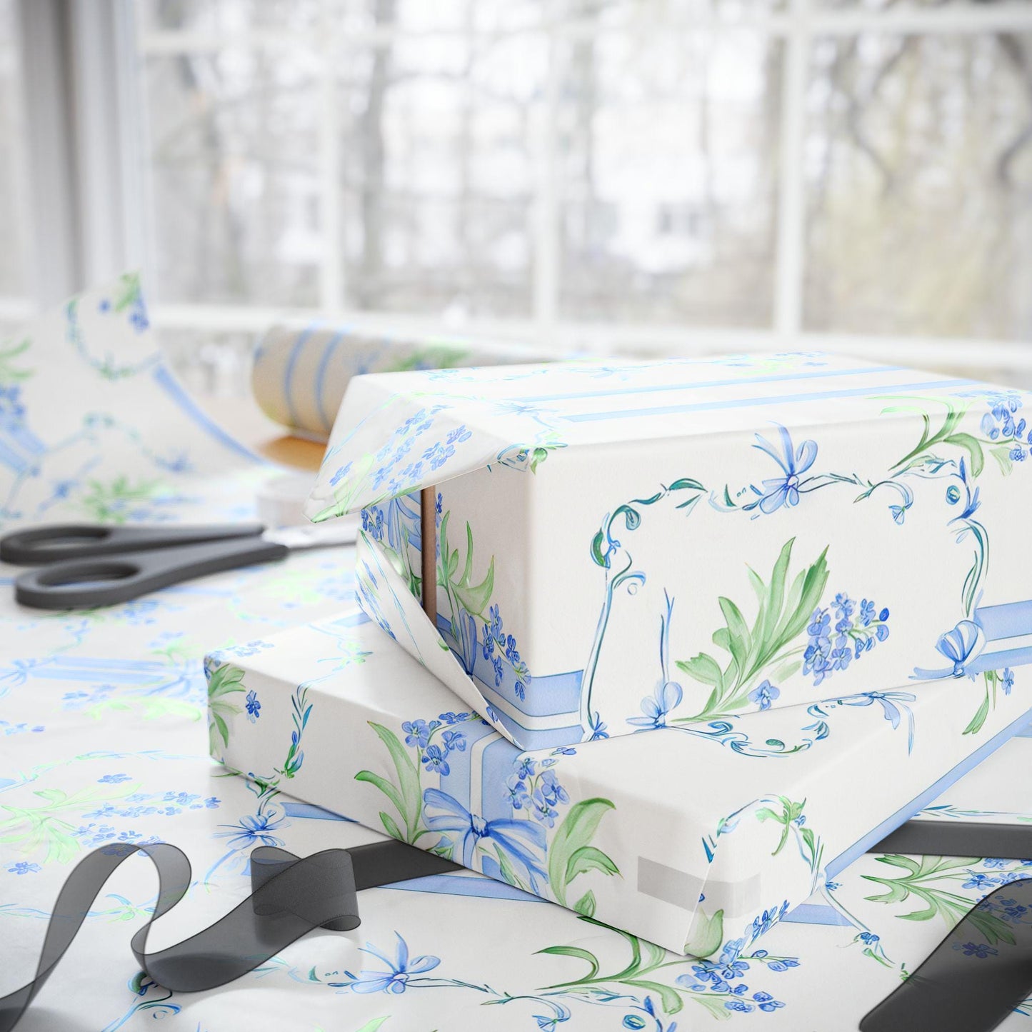Vintage Blue Floral Wrapping Paper