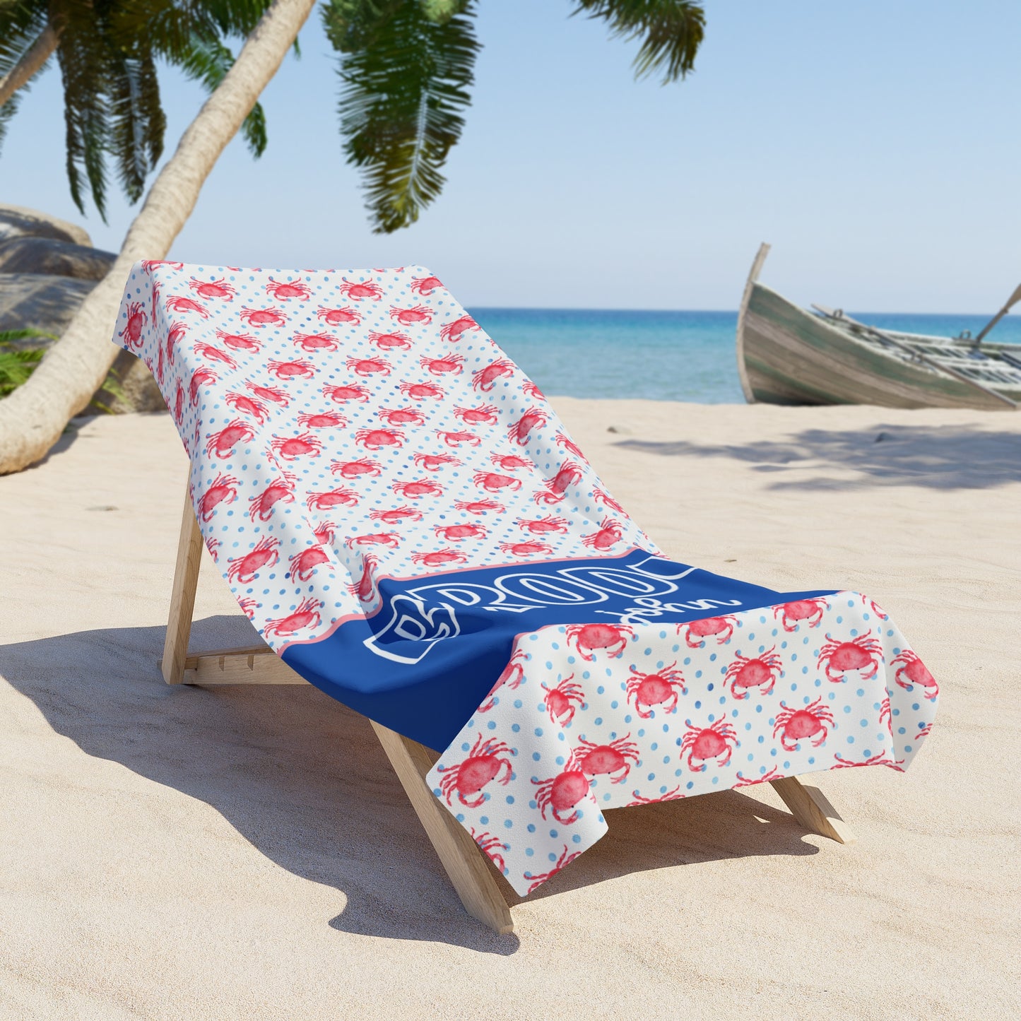 Personalized Crab & Polka Dot Beach Towel