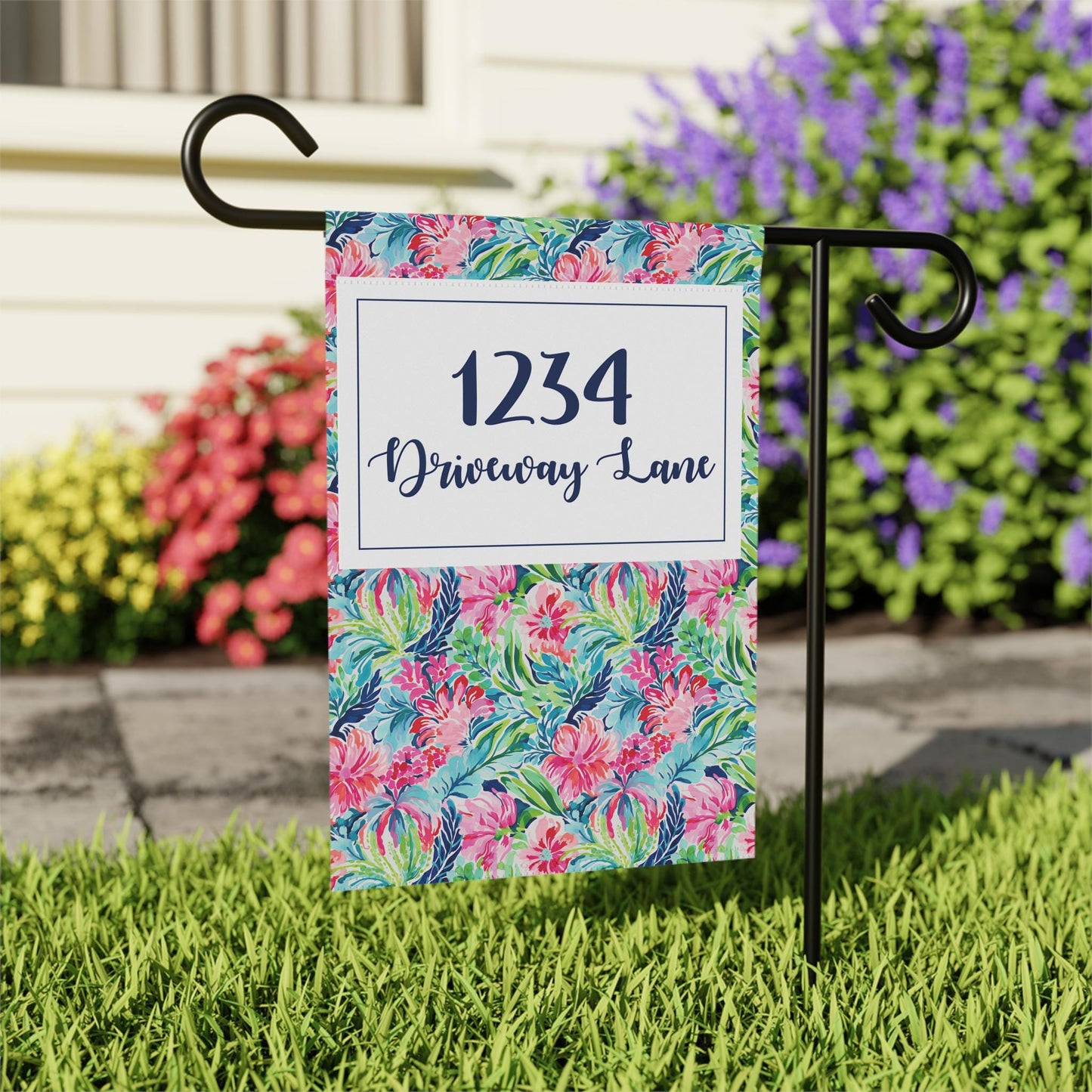 Preppy Floral House Number Garden Flag