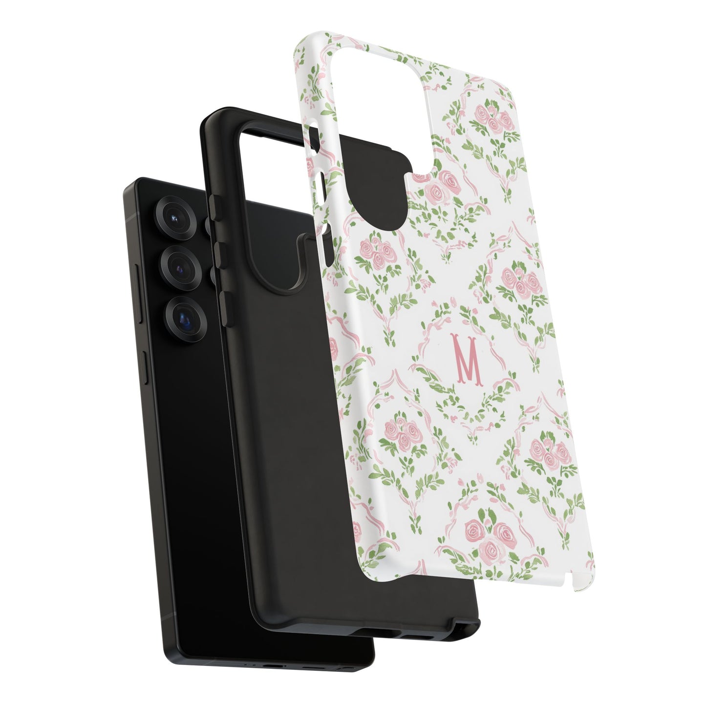 Pink Rose Grandmillennial Floral Monogram Phone Case