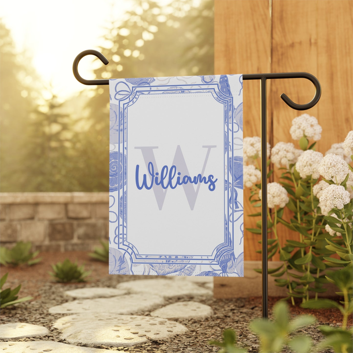 Personalized Blue Seashell Garden Flag