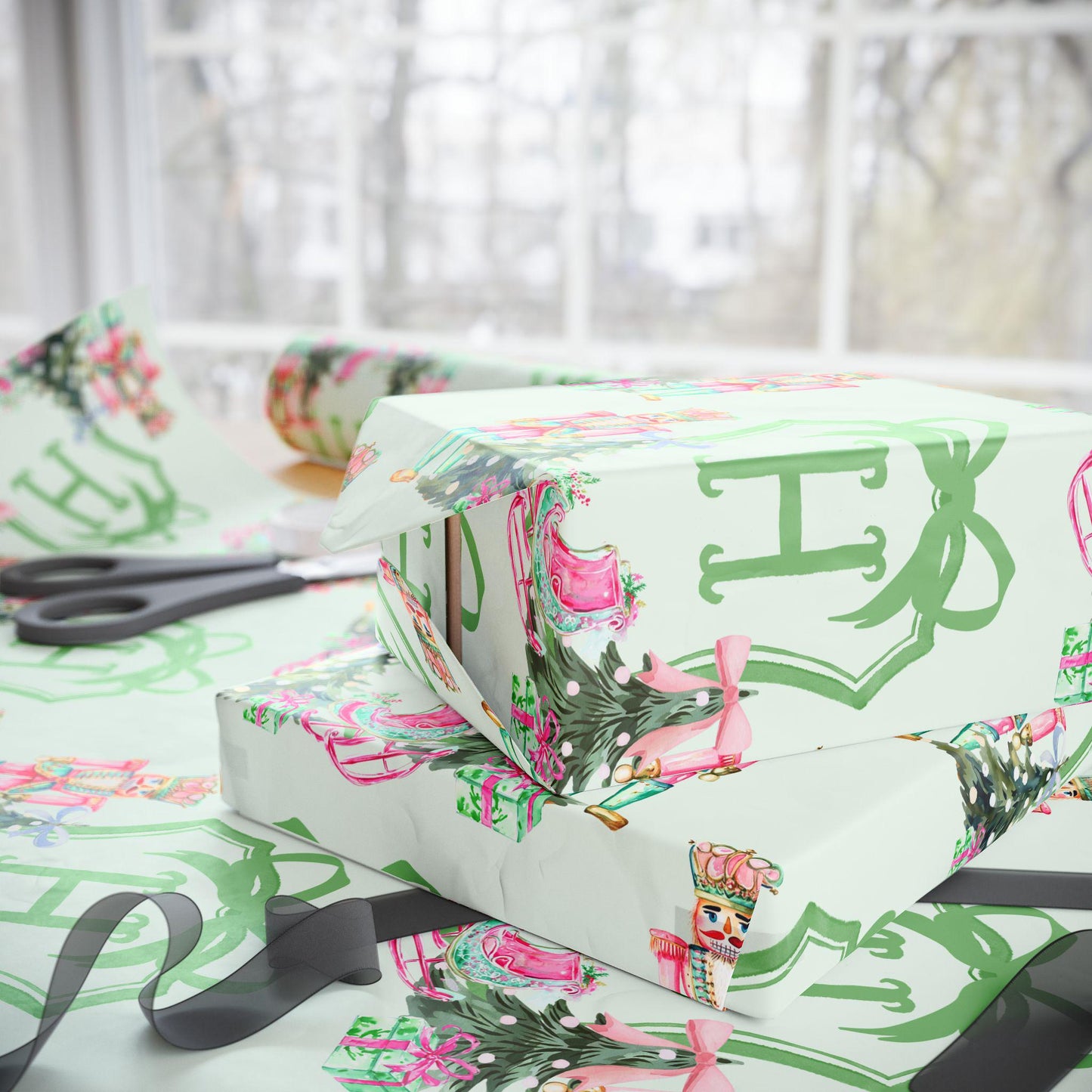Nutcracker Monogram Christmas Wrapping Paper