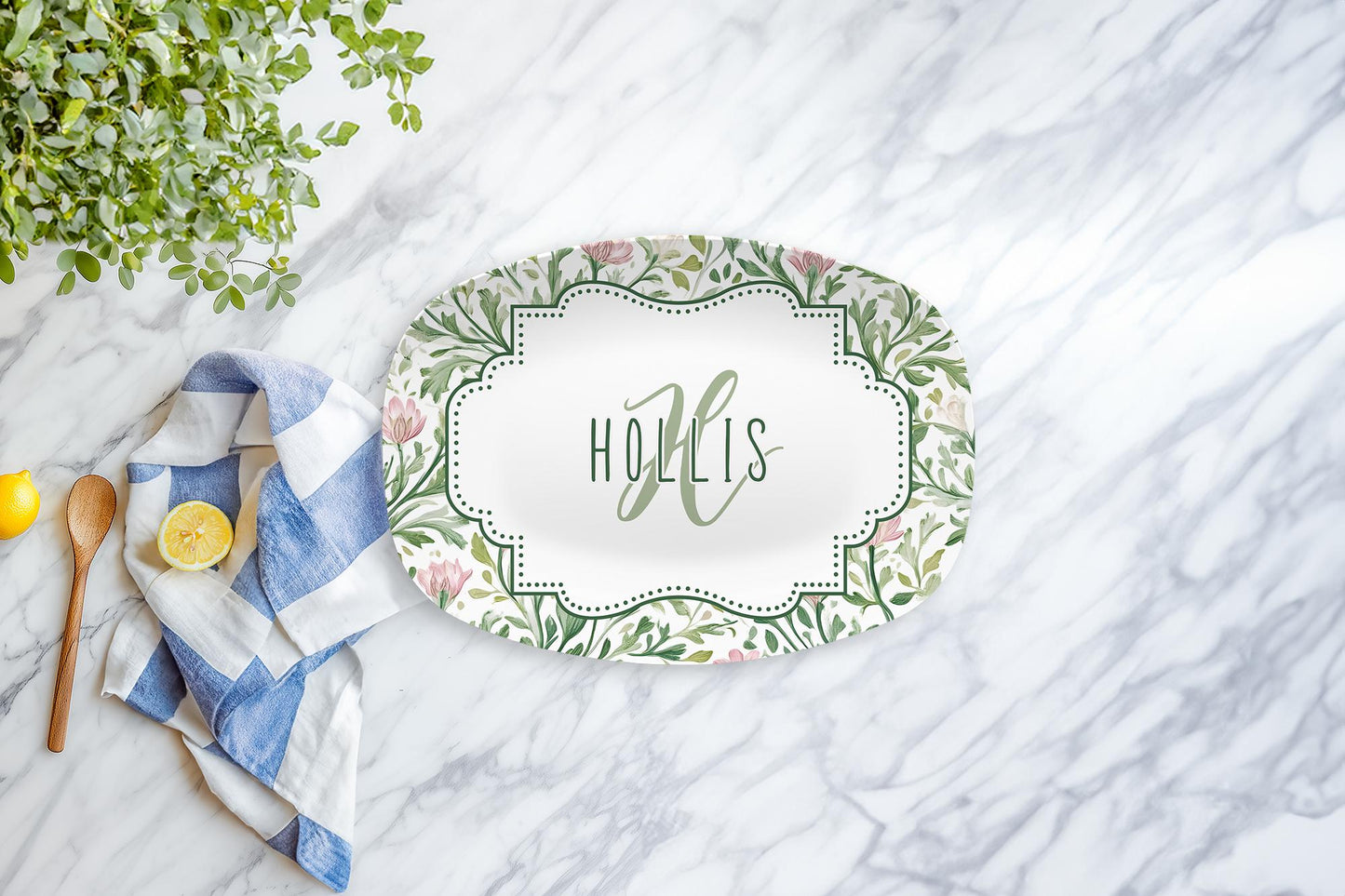 Botanical Floral Serving Platter Personalized
