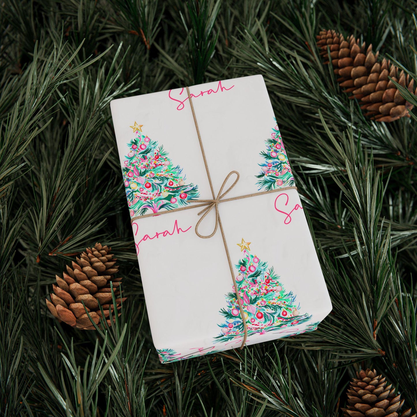 Personalized Watercolor Christmas Tree Wrapping Paper