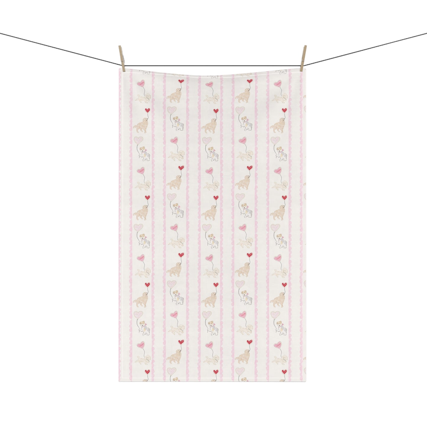 Watercolor Valentine Dogs Tea Towel