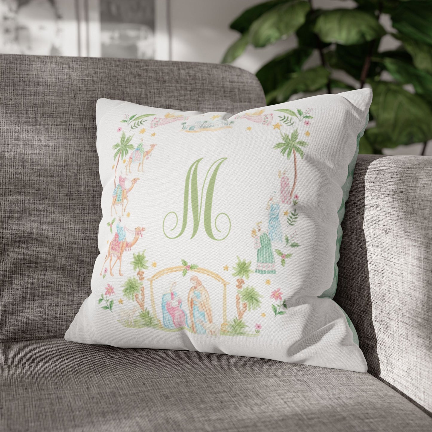 Floral Monogram M Pillowcase, Square Pillowcase