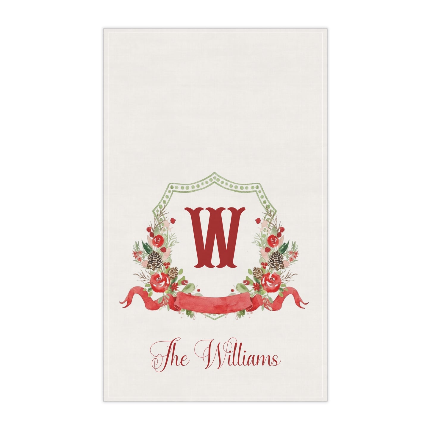 Floral Monogram W Tea Towel | Personalized Kitchen Towel