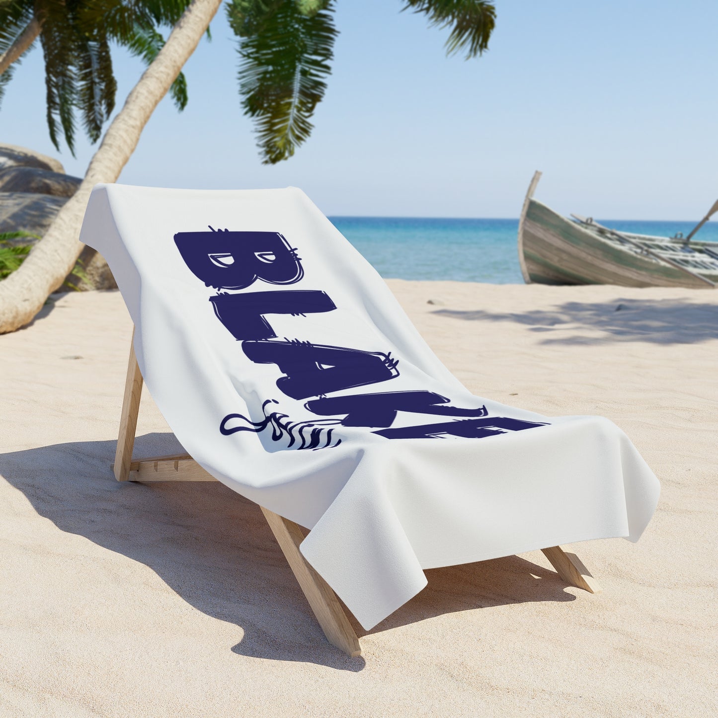 Personalized Beach Towel Blue Block