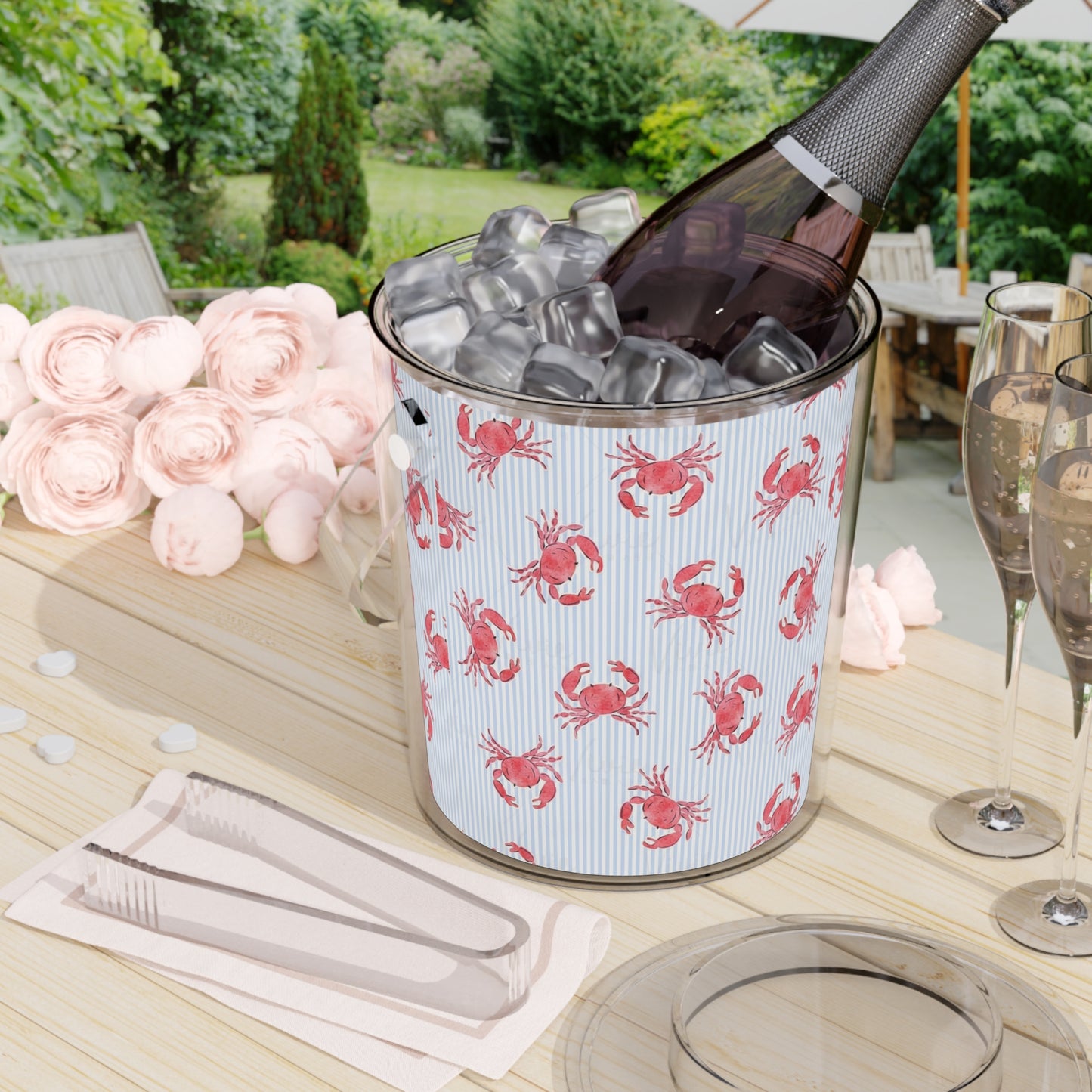 Preppy Coastal Crab Ice Bucket