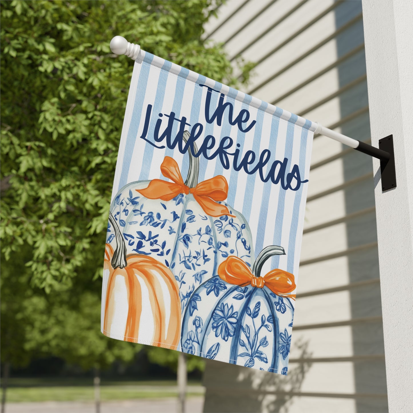 Blue Floral Pumpkins Garden Flag |