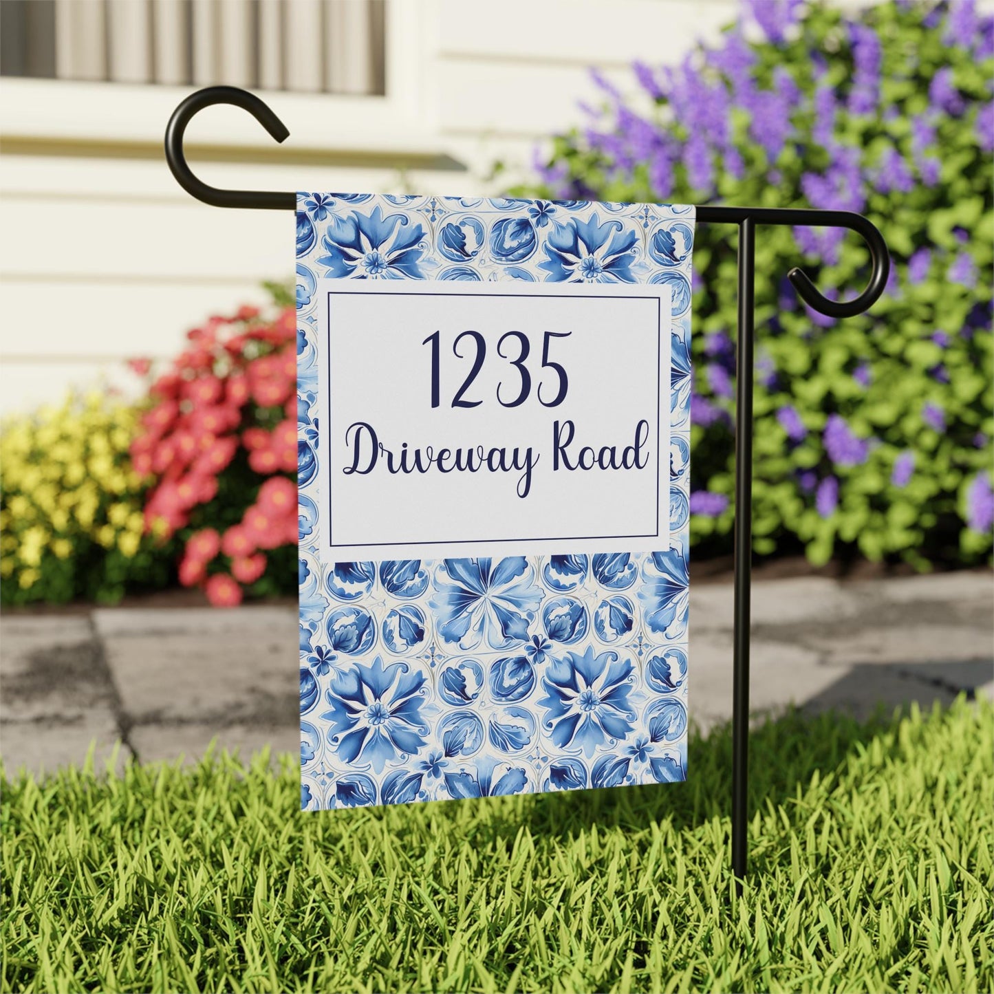 Blue Mosaic Tile House Number Flag