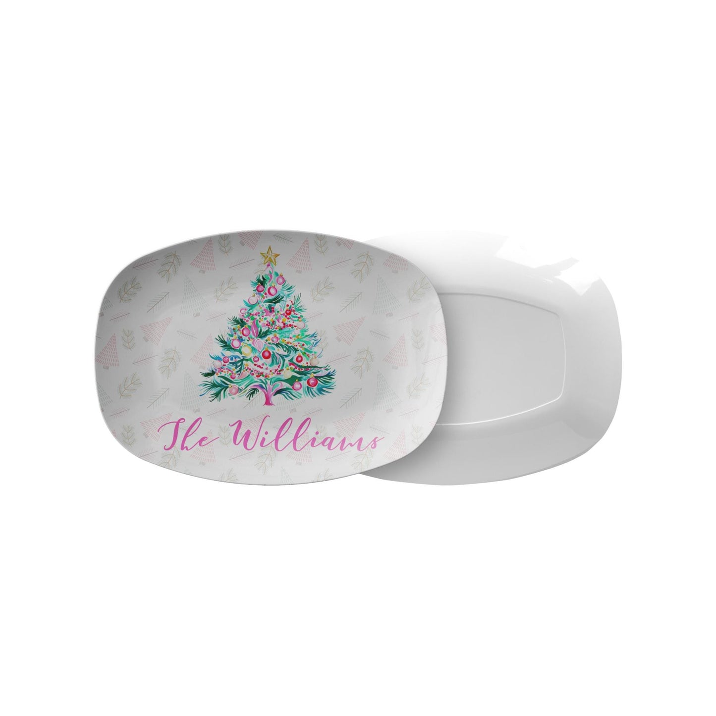 Personalized Pink Christmas Tree Platter