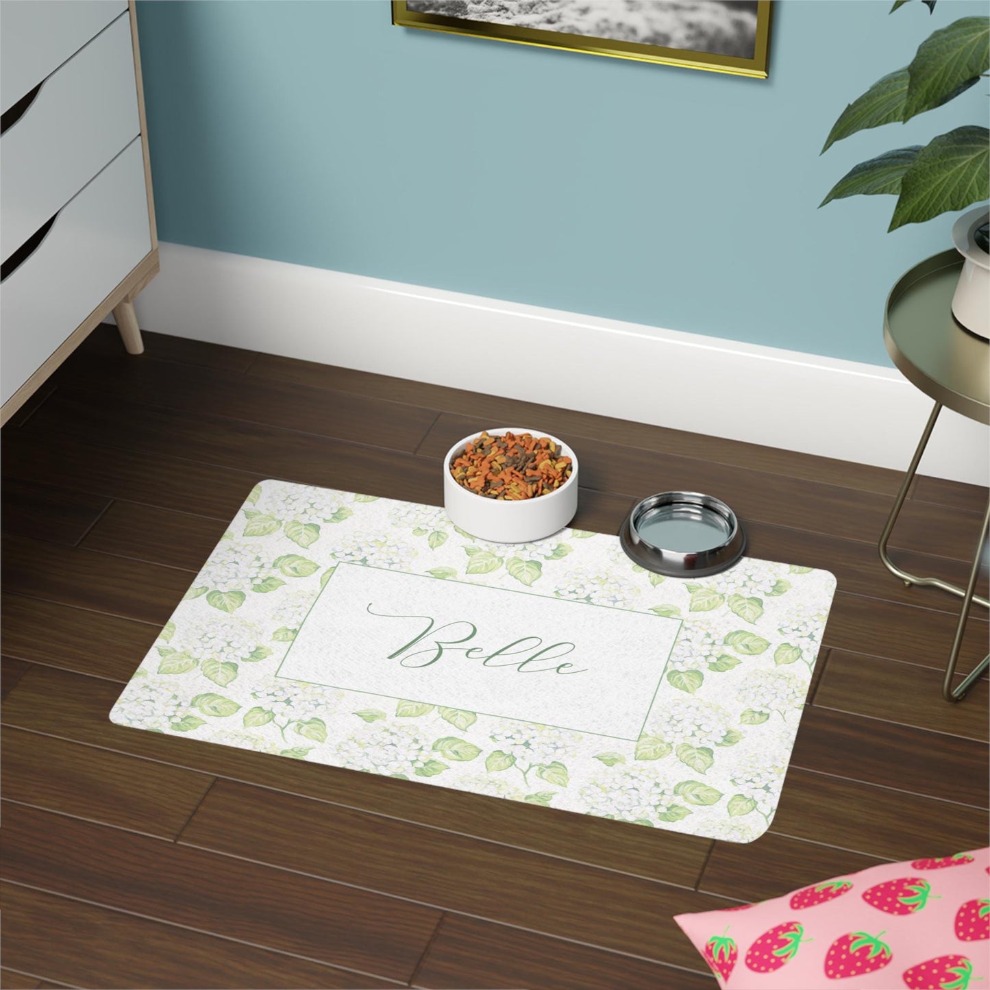 Personalized Floral Pet Food Mat