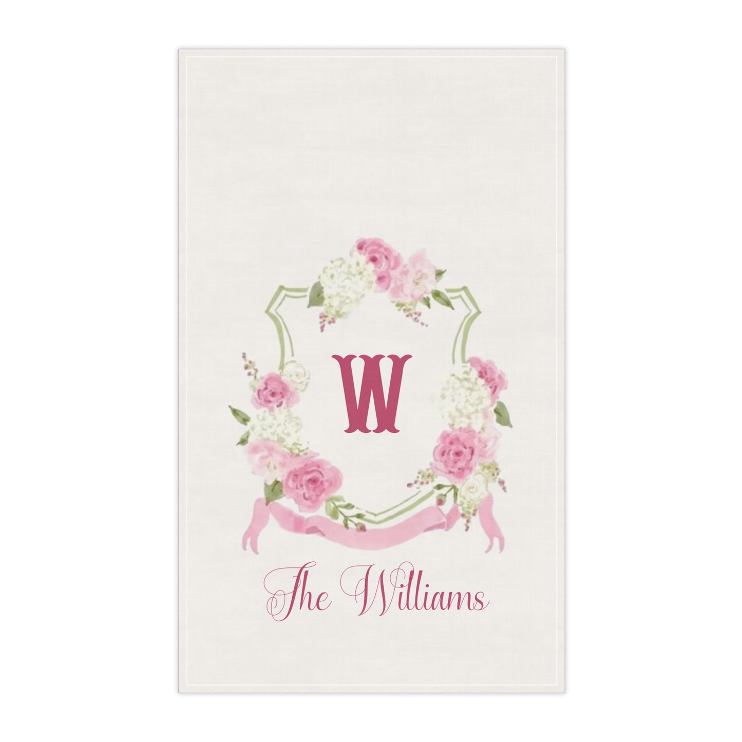 Pink Floral Monogram W Tea Towel | Personalized Kitchen Towel