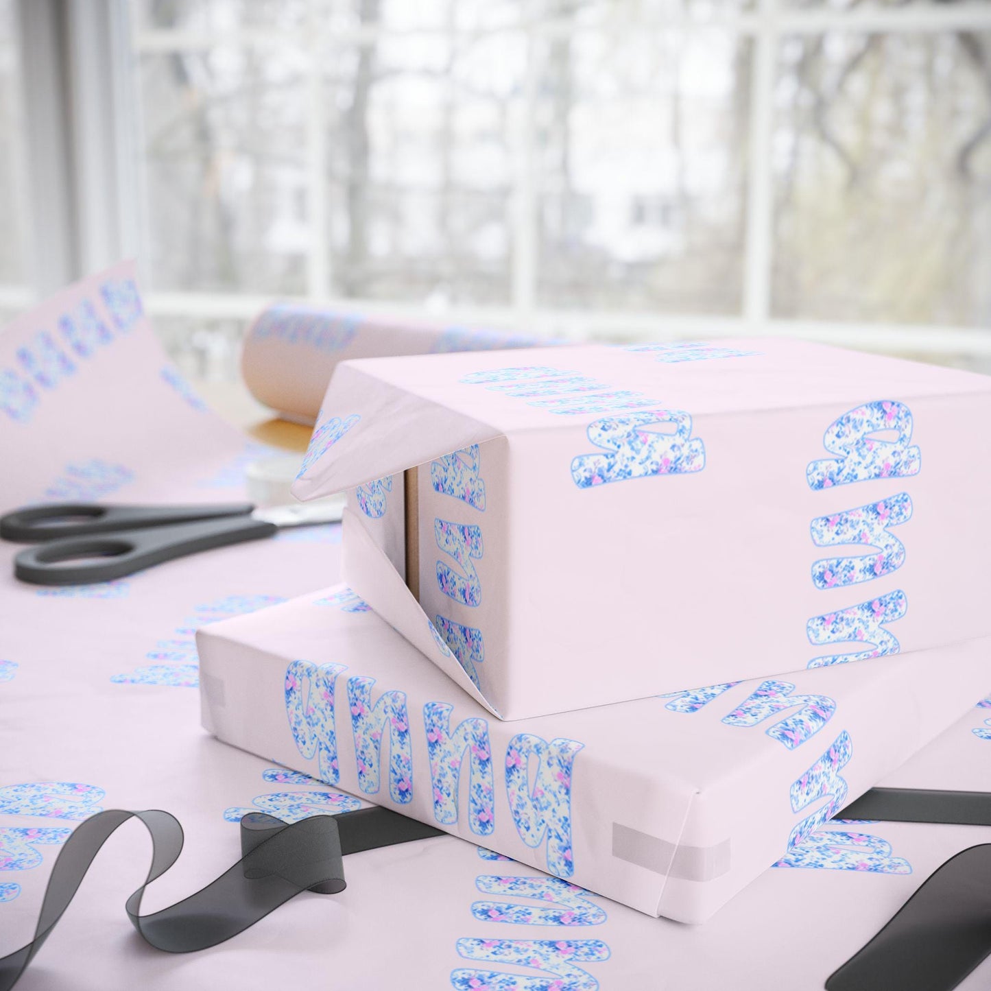 Pink Floral Personalized Name Gift Wrap