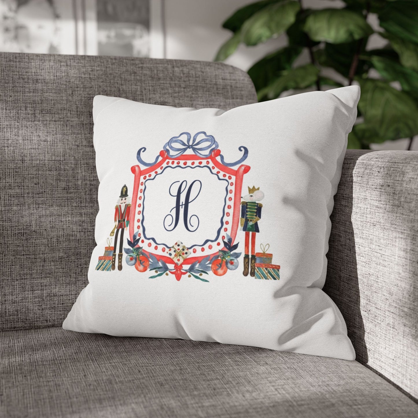 Monogram H Crest Pillowcase | Nutcracker Frame Decorative Pillowcase
