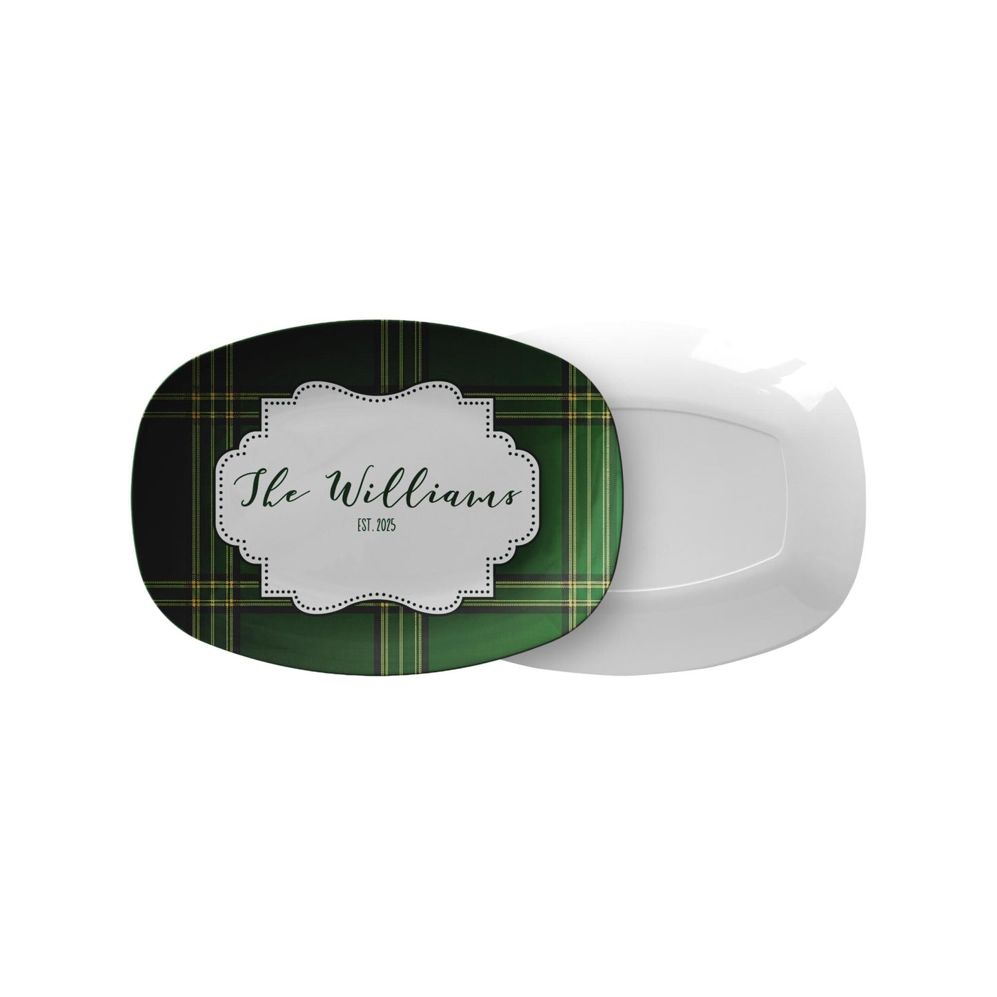 Green Plaid Personalized Platter