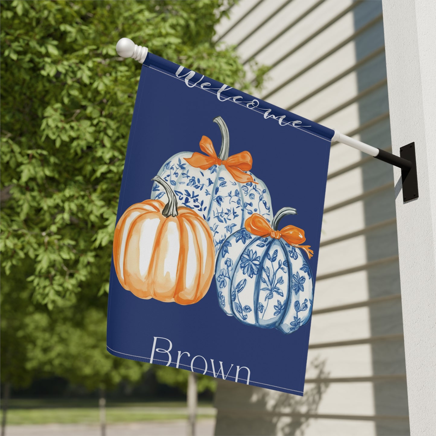 Blue Floral Pumpkins Garden Flag | Welcome House Banner