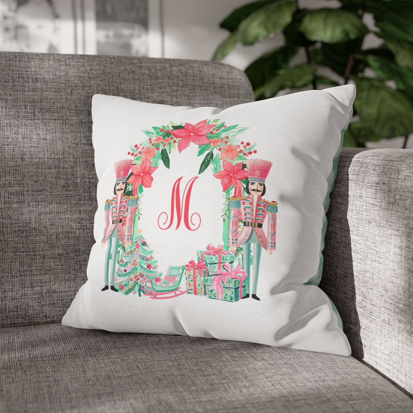 Pink Nutcracker Wreath M Pillowcase | Square Pillowcase