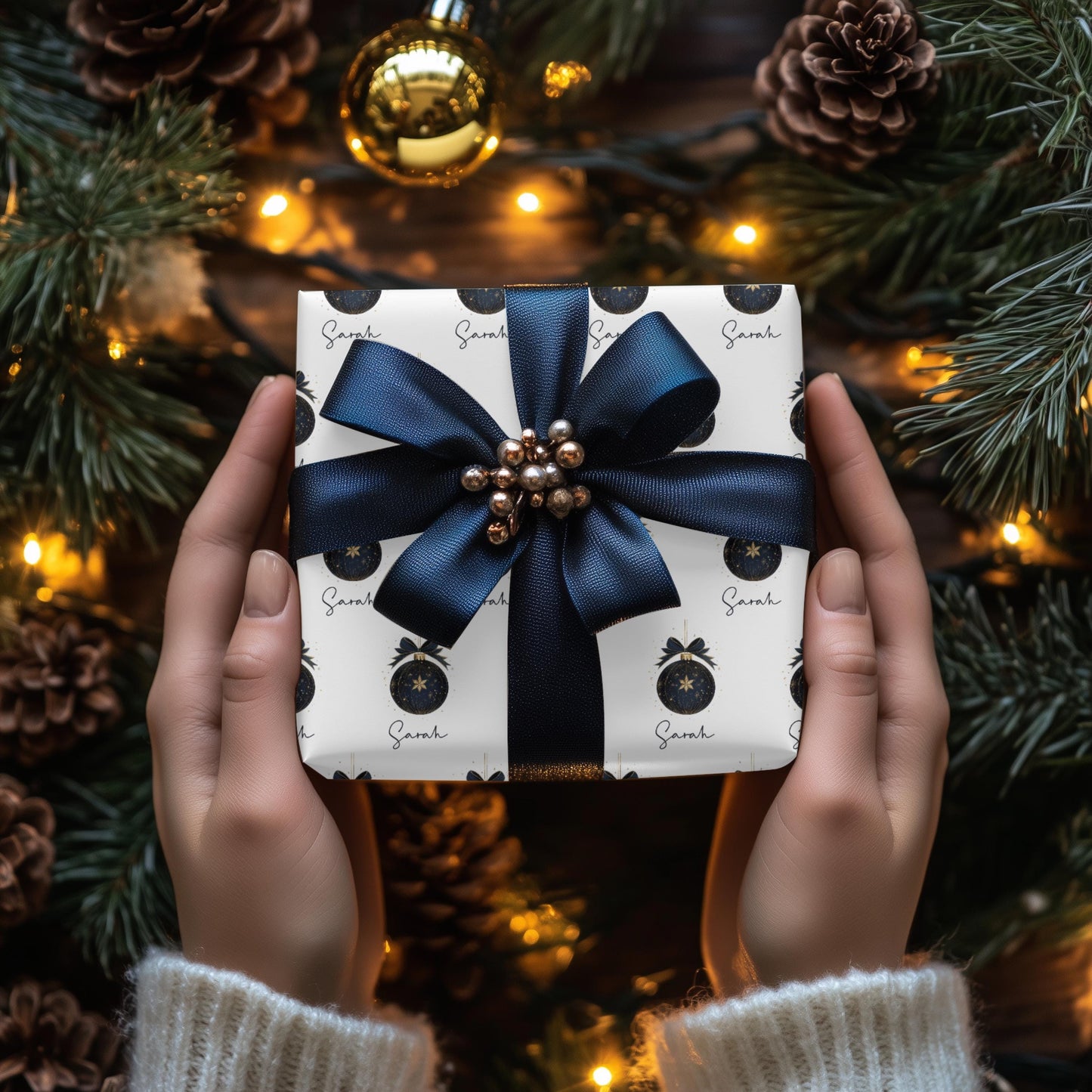 Personalized Black and Gold Christmas Wrapping Paper