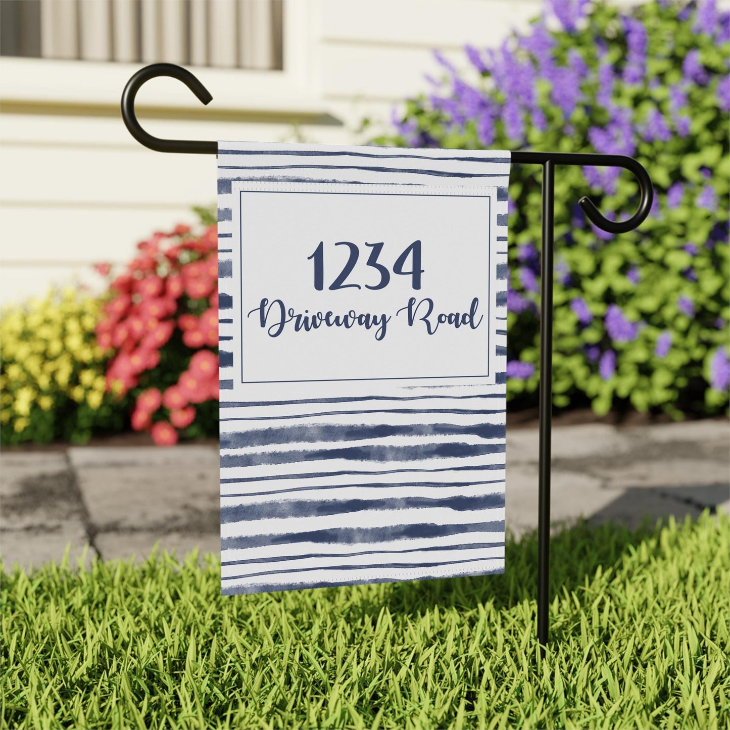 Navy Stripe Coastal House Number Flag