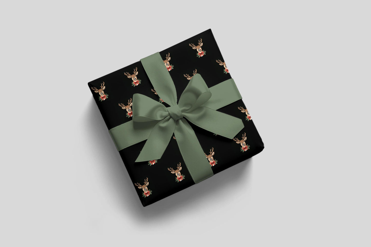 Black Reindeer Christmas Gift Wrap – Modern Neutral Holiday Wrapping Paper