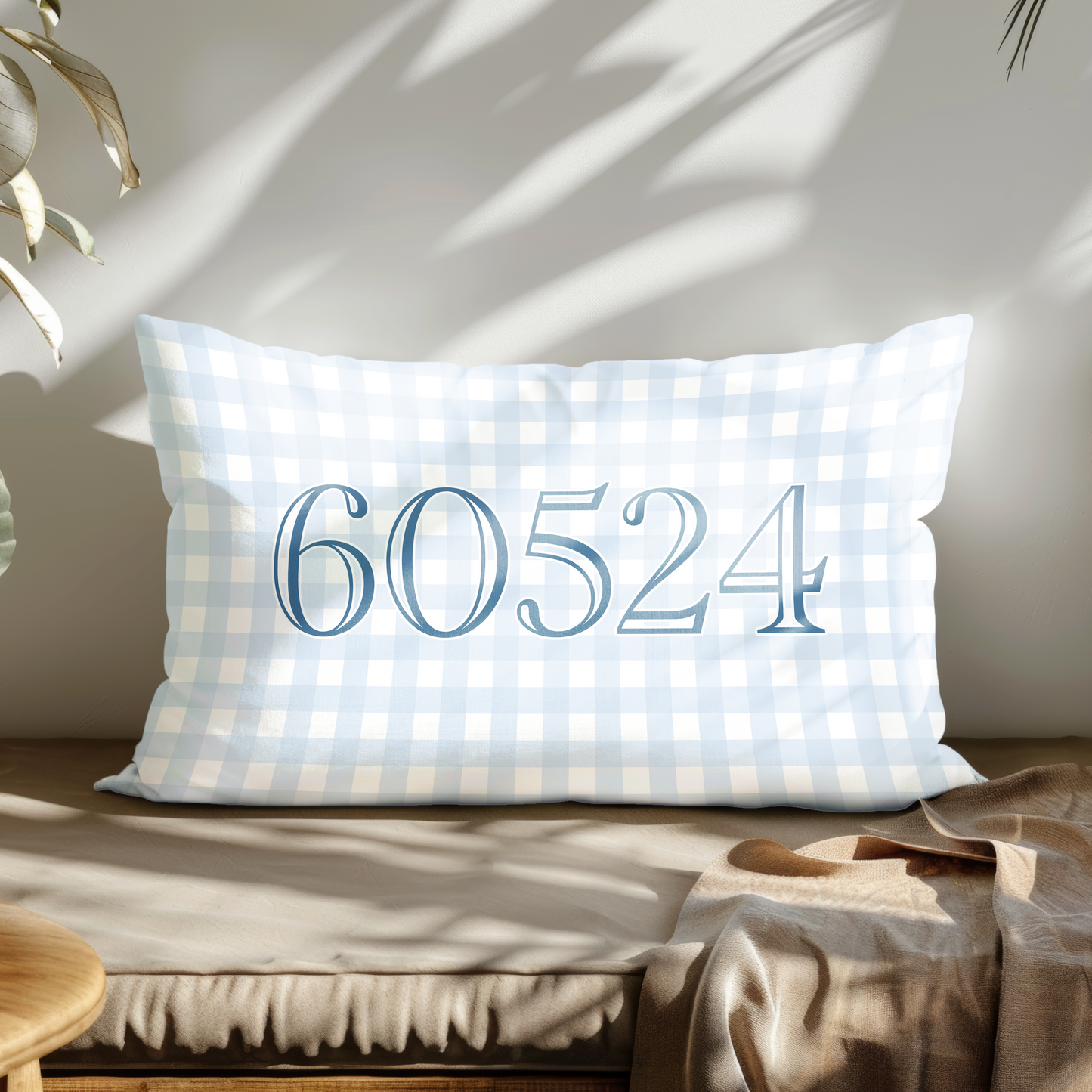 Personalized Blue Gingham Outdoor Pillow